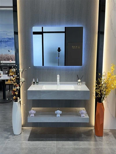 Cabinet Llechi Ystafell Ymolchi Glas a Gwyn