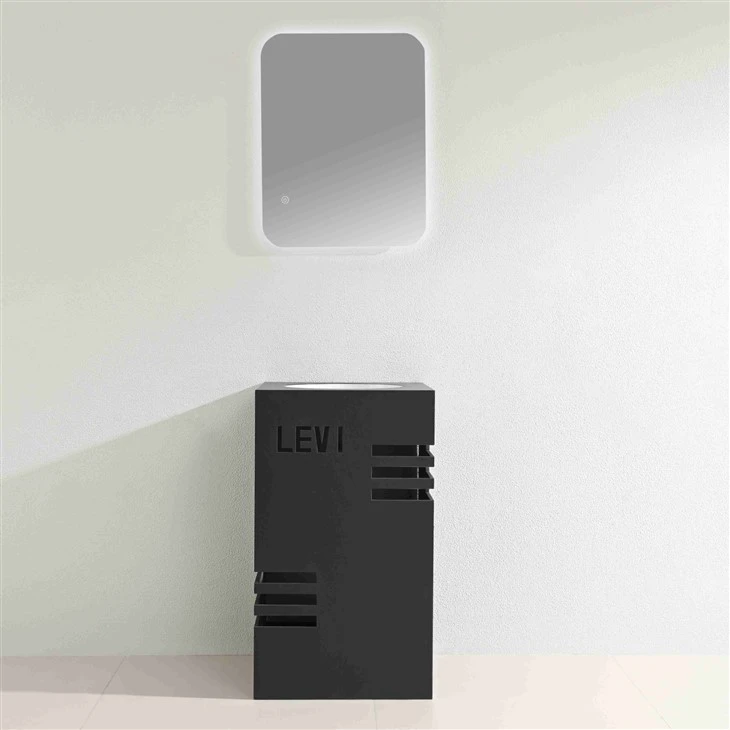 Brushed Black Sintered Stone One-Piece Seamless Bathroom Column Vanity